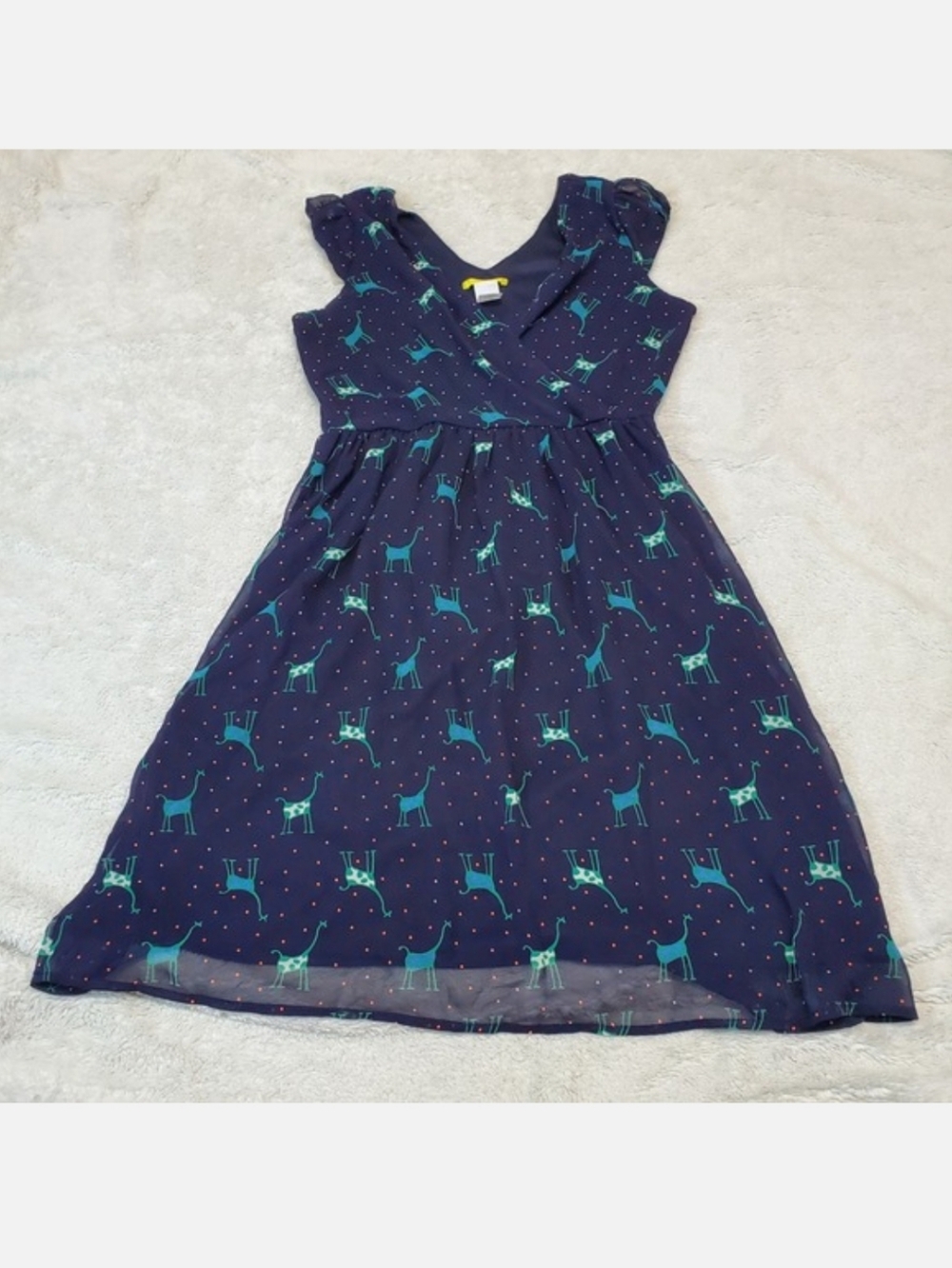 Yellow Star Blue Green Giraffe Animal Polka Dot Artsy Eclectic Funky Dress M